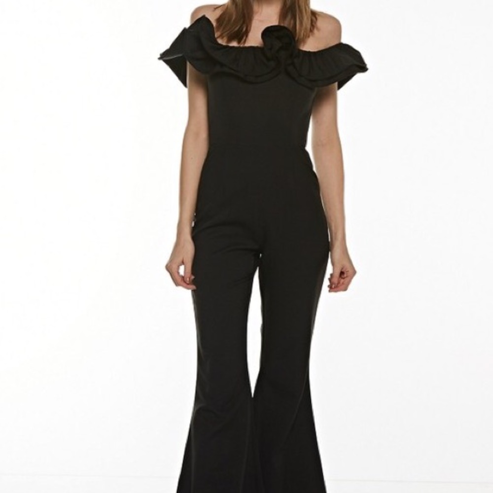 Ruffle Jumpsuit Black Bell Bottom